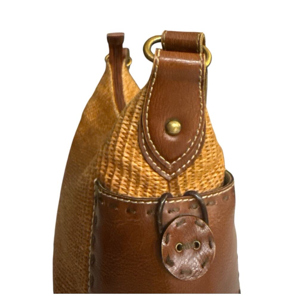 Fossil Purse Thatch Weave & Leather Shoulder Bag Brown Brass Accents - Picture 3 of 16